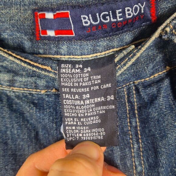 Vintage Bugle Boy Baggy Jeans Mens 34x34 Blue double knee carpenter utility Rare - Picture 4 of 10